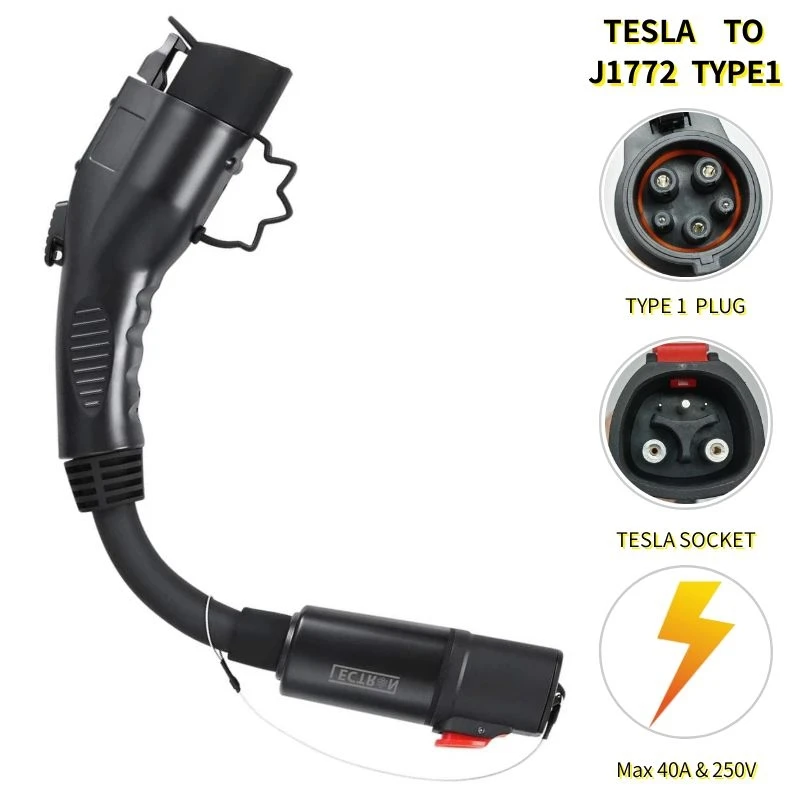 

Tesla к J1772 тип 1 адаптер блокировки электромобиля EV зарядное устройство постоянного тока 40 А 250 в SAE J1772 EVSE для Tesla модели X, 3, S,Y высокая мощность