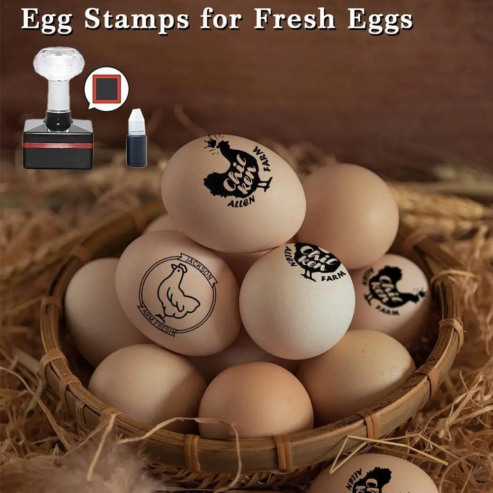 Customized Chicken Fresh Egg Labels Stamp- Egg Carton Coop Self Box Stamp Farm Labels Just Stamp Coop Ink Laid Date Chicken K4Y4