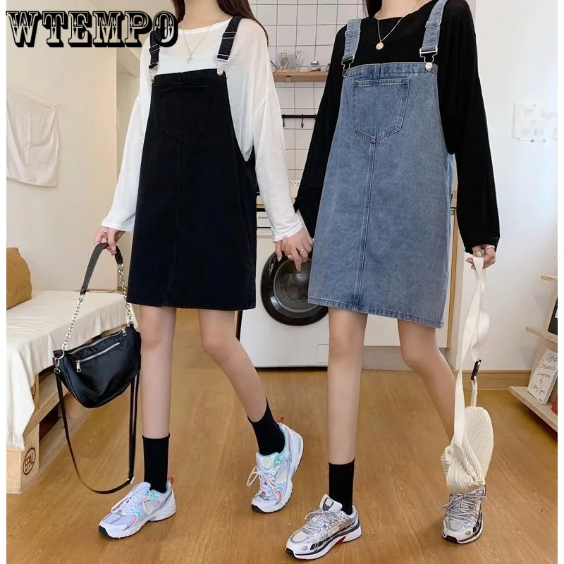 

Women's Dress Loose Large Size Denim Suspenders All-match Sleeveless Square Collar Spaghetti Strap Retro Korean Sweet Overalls