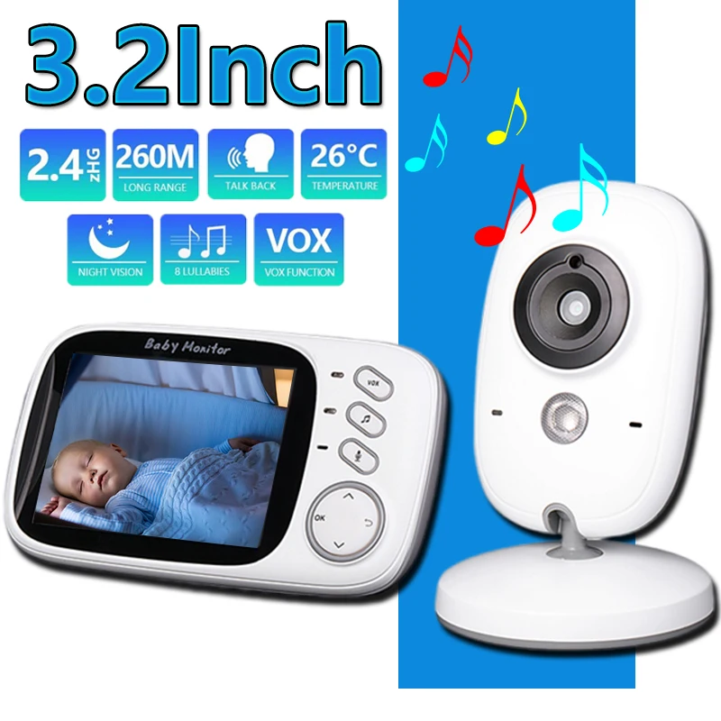 

3.2 inch Wireless Video Color Baby Monitor High Resolution Baby Nanny Security Camera Night Vision Temperature Monitoring