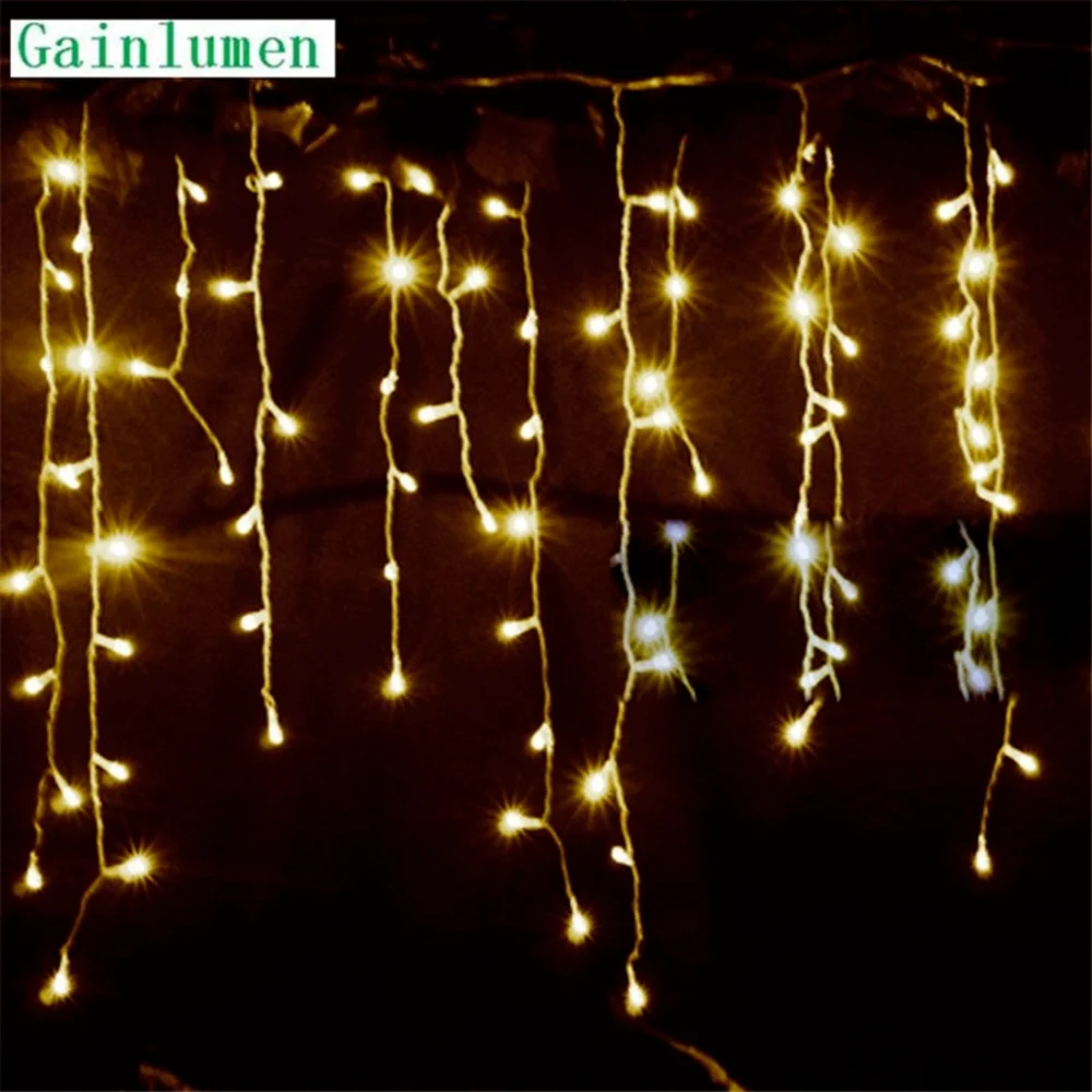 Led Icicle String Lights Outdoor Waterproof Street Garland Christmas Outdoor House Decoration Fairy Light Droop 0.4-0.6m Eu Plug