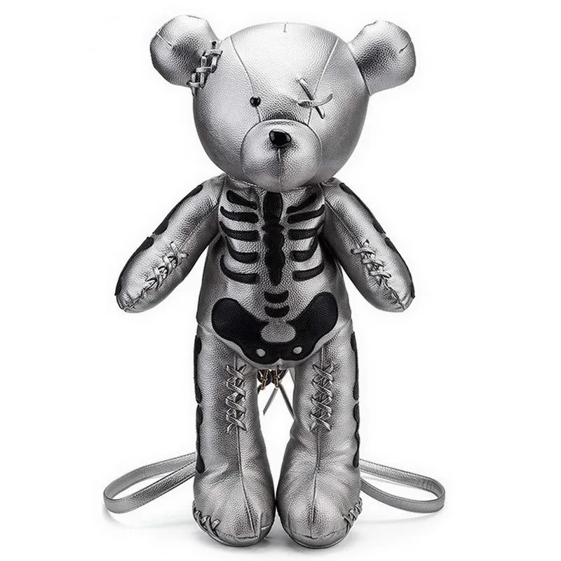 

Fashion Black Skeleton Bear Female Backpack Punk Style School Bags Cute Animal Bear Designer Backpacks Doll for Boys Girls Gifts