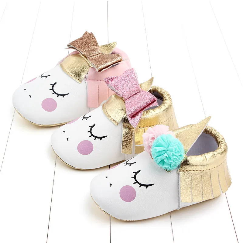 

2023 Newborn Cartoon Baby Shoes First Walkers Bow Baby Shoes Soft Sole Walking Shoes Princess Shoes