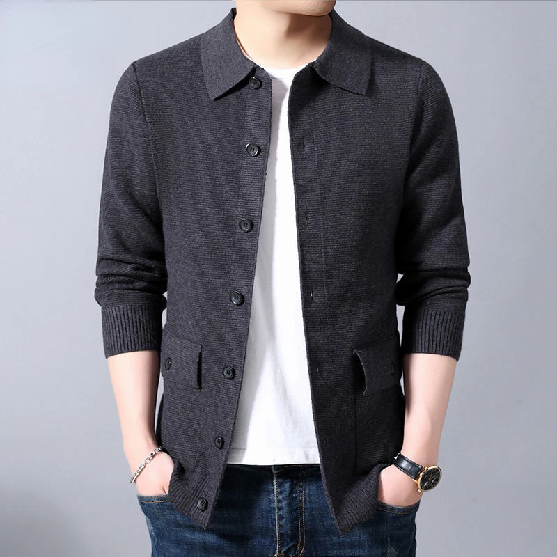 Men's Spring and Autumn Trend Knitted Cardigan Sweater Korean Knitted Coat Casual Exterior Jacket Men's Wear