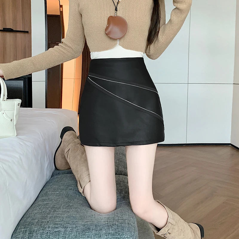Мини-юбка женская однотонная в Корейском стиле модная шикарная офисная юбка с