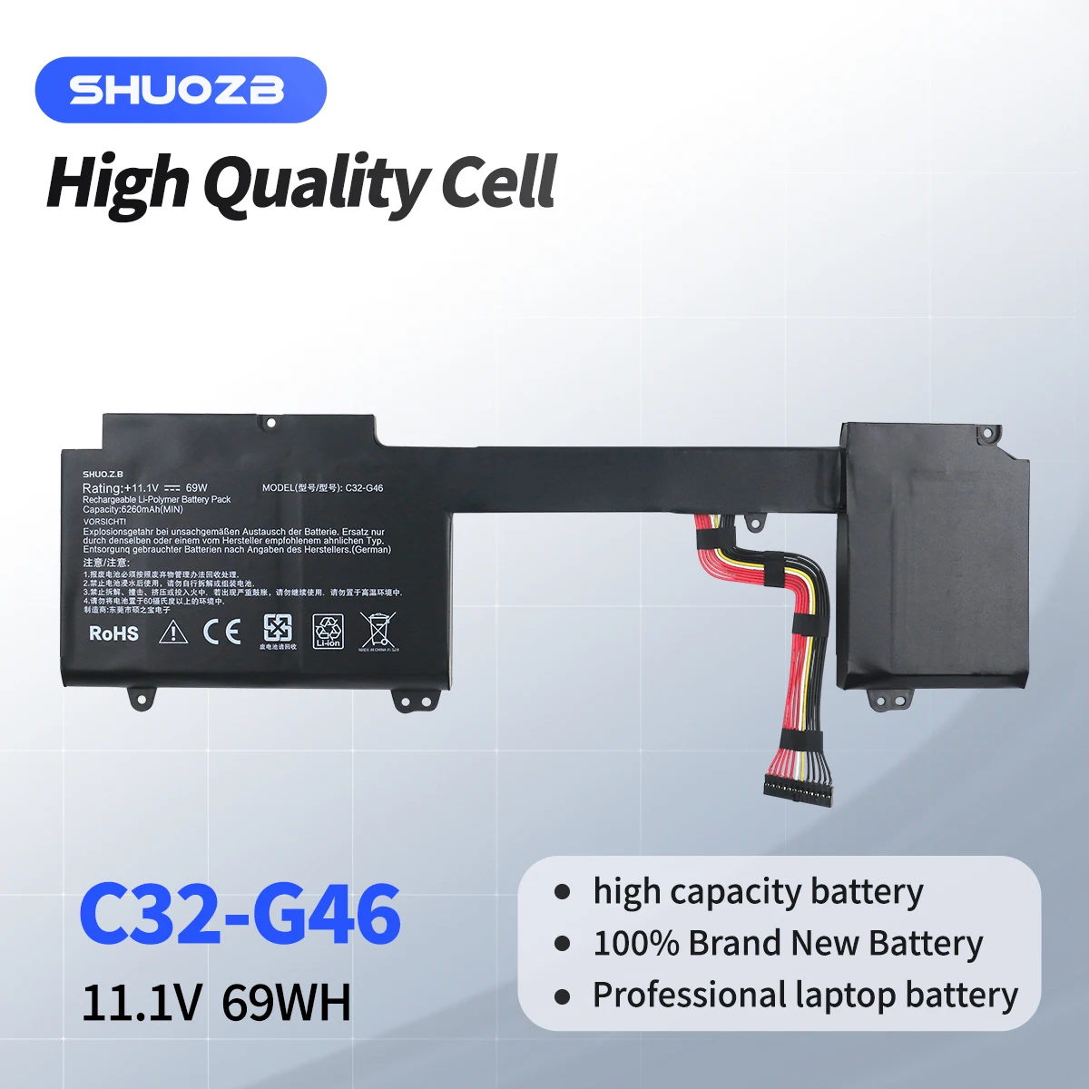 Фото SHUOZB C32-G46 Аккумулятор для ноутбука ASUS G46 G46V G46VW Series G46EI363VM G46VW-BSI5N06 PRO G46 PRO G46V Series 11,1 В 69WH 6260 мАч №1
