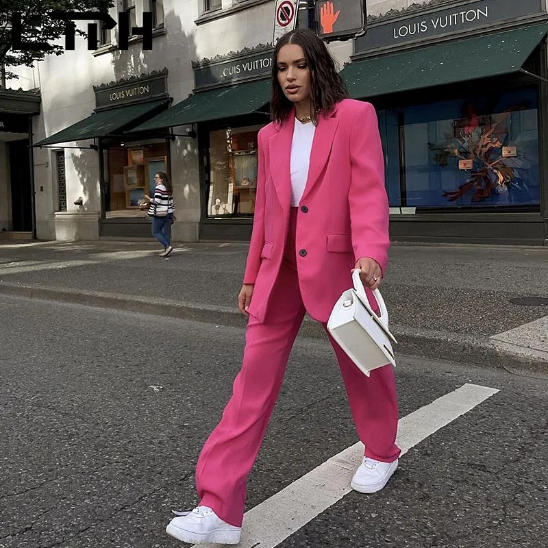 LTPH blazer pant 2 piece set women business casual office wear blazers jacket streetwear rose red pant suits 2023 summer new