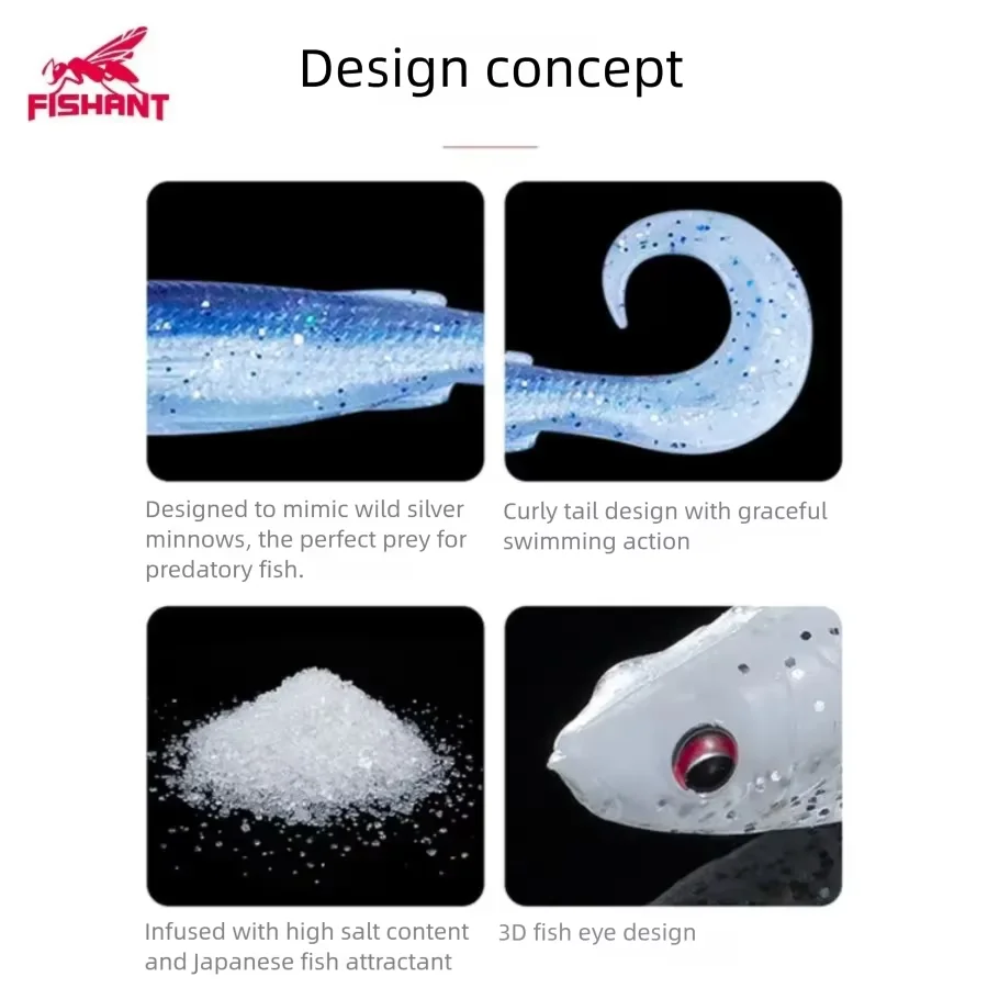 Фото Мягкие тонущие приманки Fishant Curly Tail, 2.5/2.8 дюйма, реалистичные 3D-глаза, приманка-червь для финес-рыбалки, мандаринового окуня, техасской оснастки и дроп-шота №4