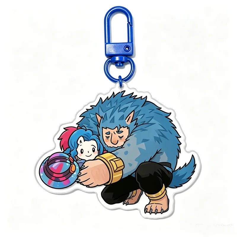 Фото Брелок для ключей Game Arcane Vander Vi Jinx Q Chibi, акриловый, с персонажами мультфильмов, синий, с пластиковой застежкой, для украшения сумок №3
