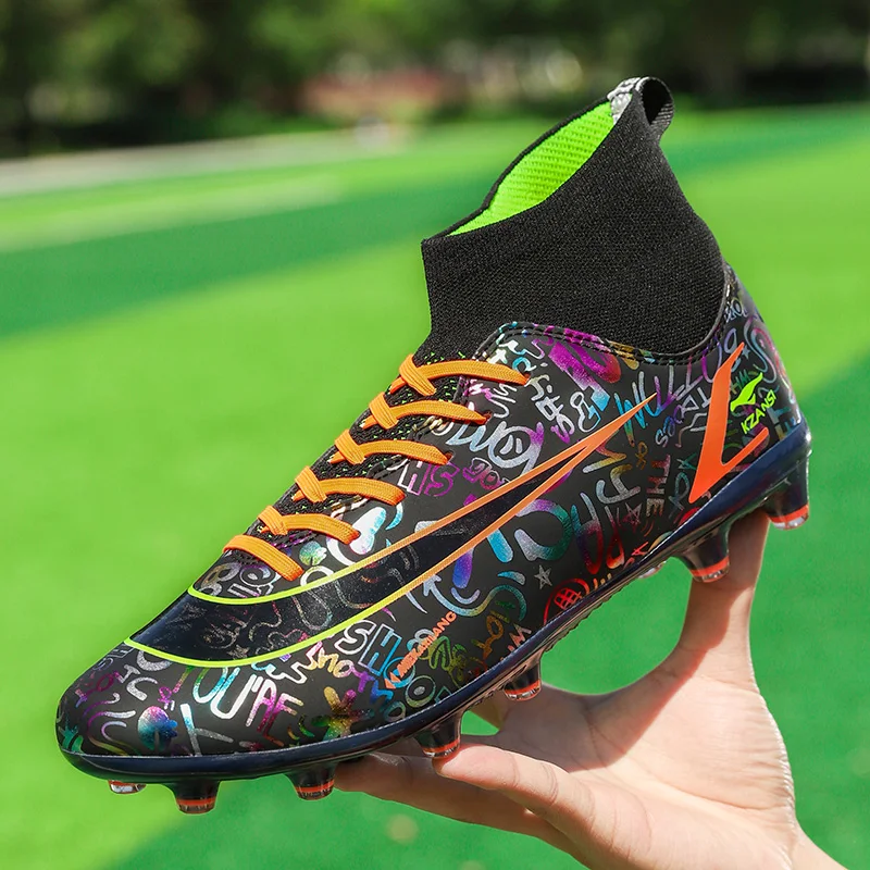 2022 Fashion Printed Black Men's Soccer Boots Football Spikes Shoes Outdoor TF/FG Futsal Sneakers for Men Women chuteira society