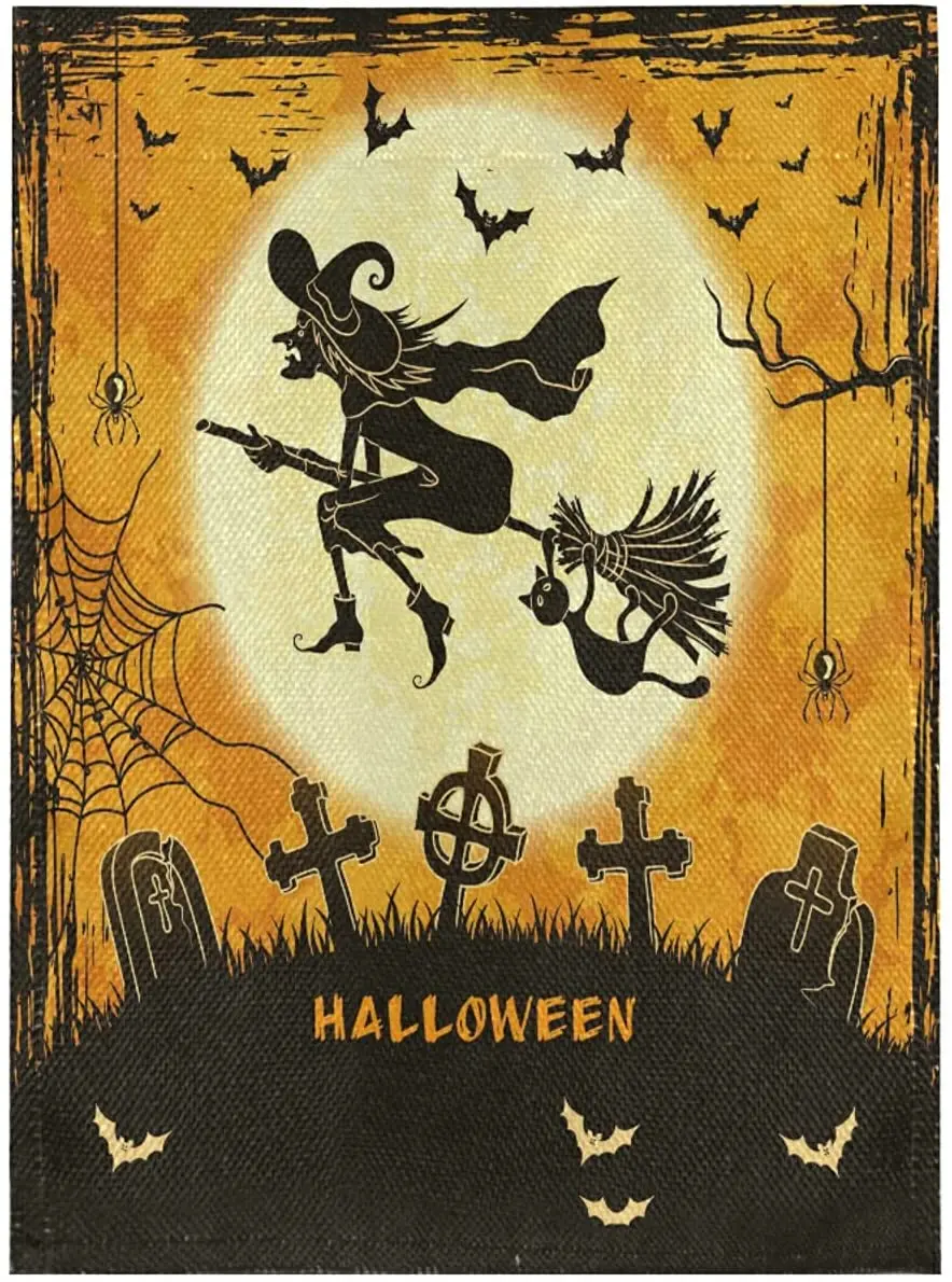 

Spooky Halloween Burlap Garden Flag Double Sided,House Yard Flags,Holiday Seasonal Outdoor Decorative Flag Banner for Outside Ho