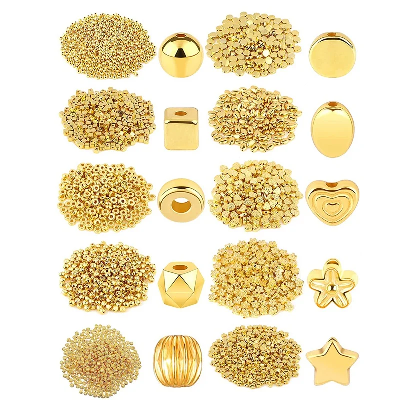 

1500Pcs 10 Styles Gold Spacer Beads Assorted Jewelry Making Loose Beads For DIY Bracelet Necklace Earring Craft Making