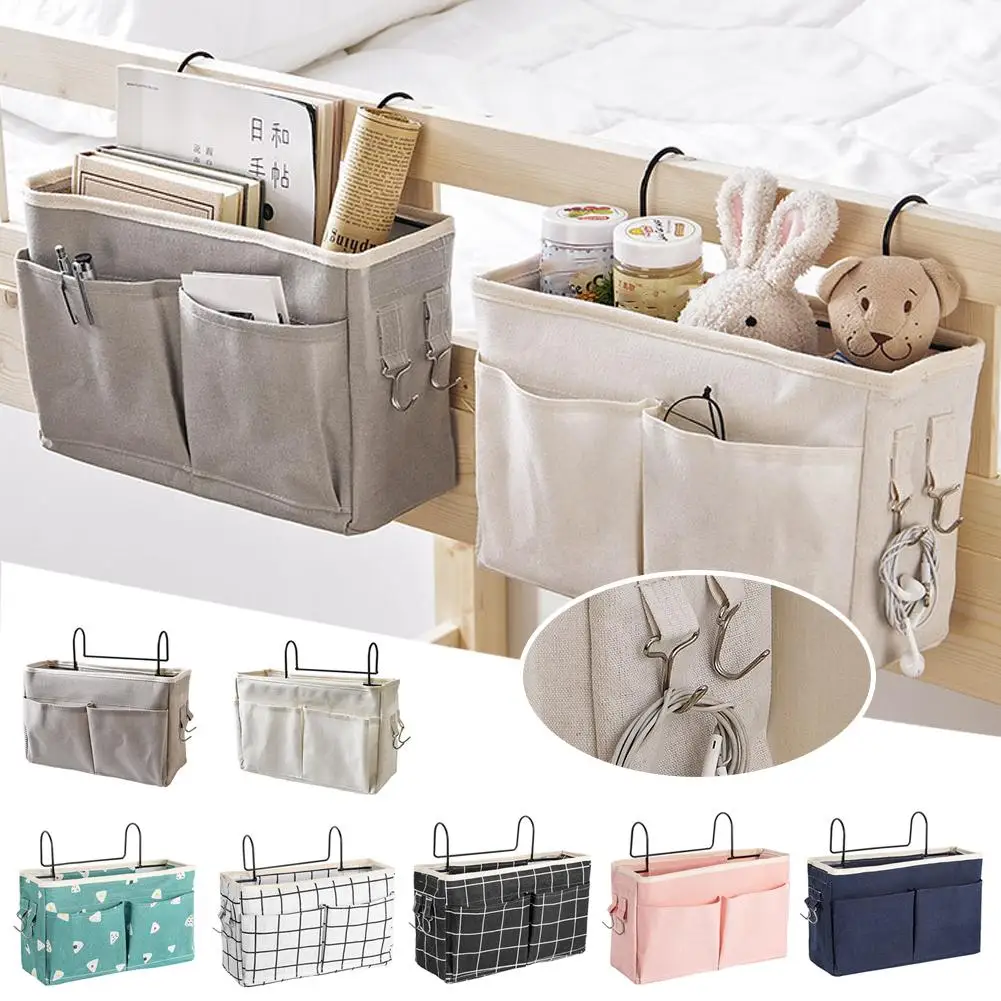 

Creative Canvas Storage Hanging Bag Home Bedside Pockets Organizer Snacks Dormitory Books Sundries Bag Ipad Storage K4F3