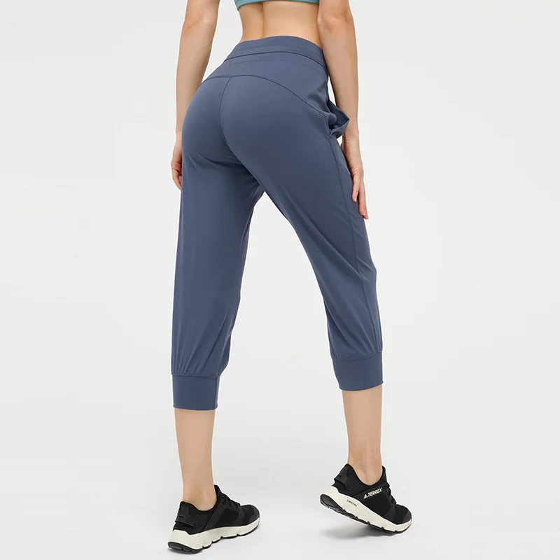 Fashion Sports Pants Solid Color Yoga Pants Sexy Leggings Gym Outdoor Women Trousers Brushed Soft Breathable Drawstring Pockets