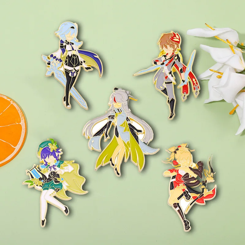 

Аниме игра Genshin Impact мультфильм милый Hutao Zhongli Albedo Klee tataglia Xiao Venti и т. д. Подарочная брошь-значок из сплава