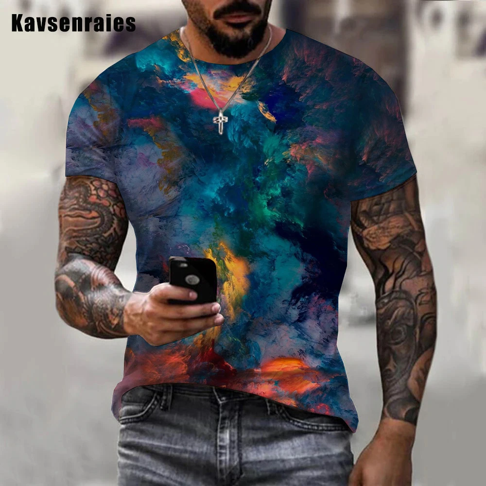 

Drop Shipping Rainbow Paint Splatter Print T-shirt Summer Men Women Hipster Ink 3D T Shirt Street Harajuku Oversized Tee
