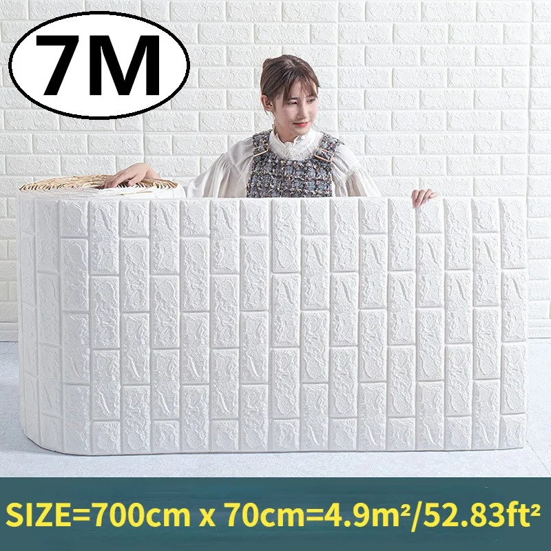 

7M Rolls of 3D Brick Wall Stickers DIY Self-adhesive Waterproof Wallpaper Kids Room Bedroom Kitchen Home Wall Decoration