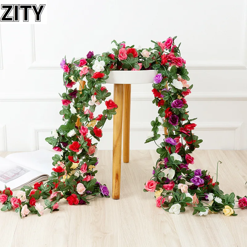 

250CM Rose Artificial Flower Christmas Wreath Wedding Home Room Decoration Garden Arch Fake Plant Vines home garden decore