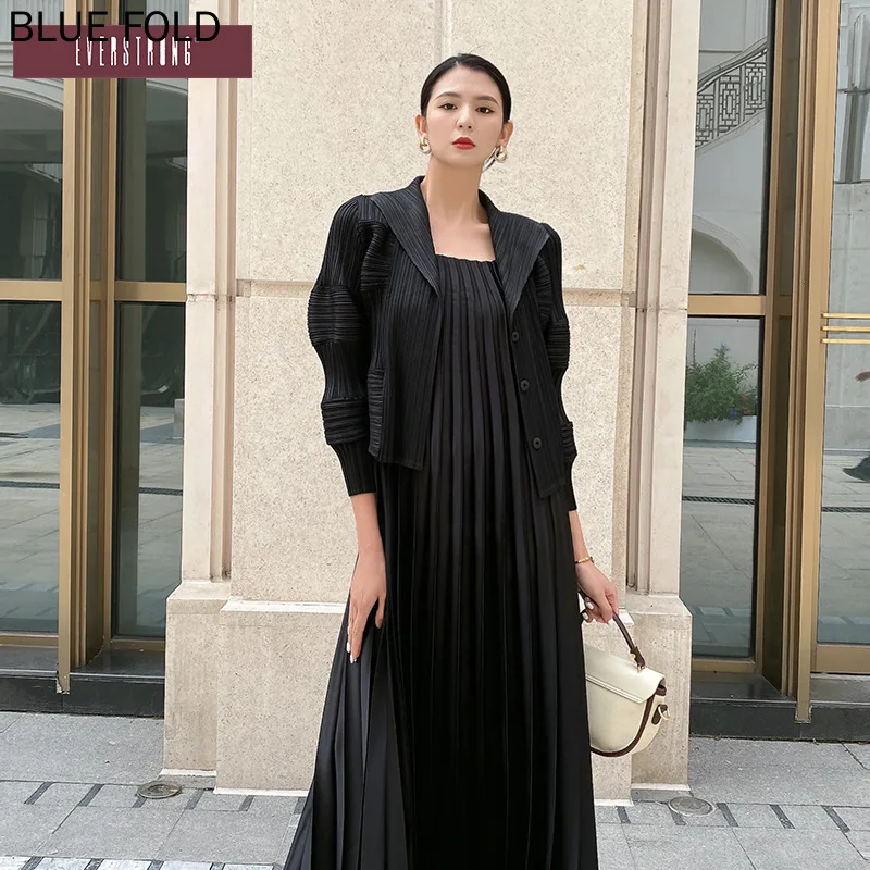 Fashion Casual Lapel Suit Thin Coat Workplace Loose Simple Cardigan Solid Color Commuter Loose Top Women MIYAKE PLEATS Veste