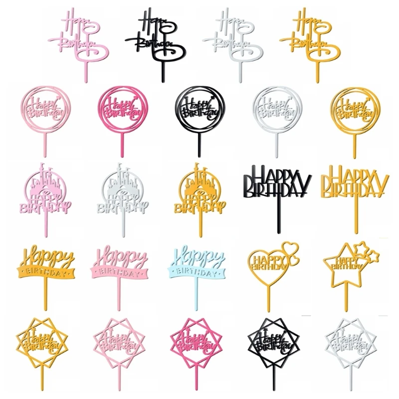

K1MF 10pcs Acrylic Birthday Cake Toppers Wedding Birthday Party Gift
