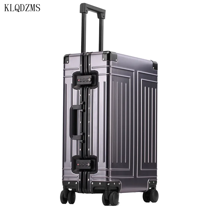 KLQDZMS 20''24''26''29 Inch Full Aluminum Alloy Suitcase Universal Wheel Rolling Luggage Bag Fashion Retro Wheeled Suitcase