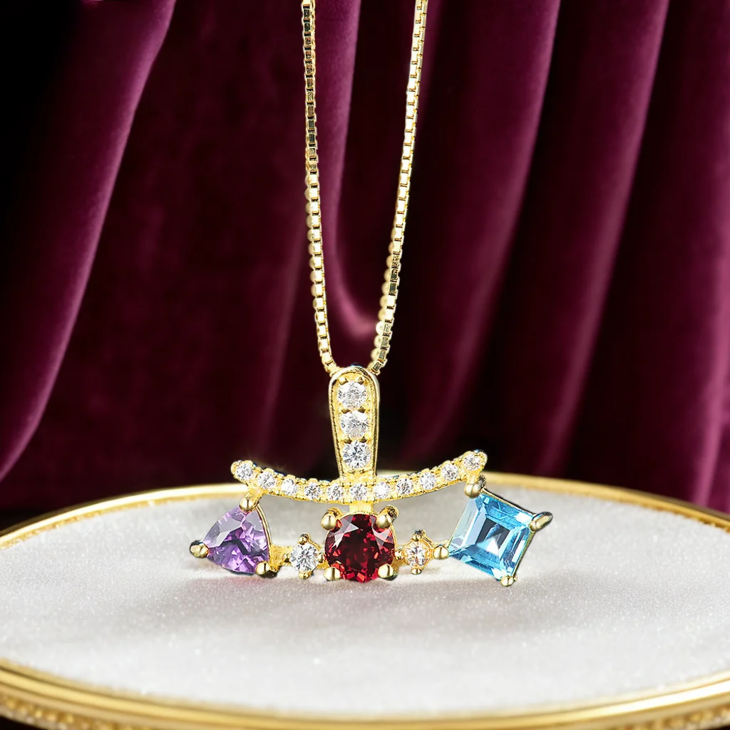 Женское ожерелье из серебра 925 пробы с аметистом и синим топазом