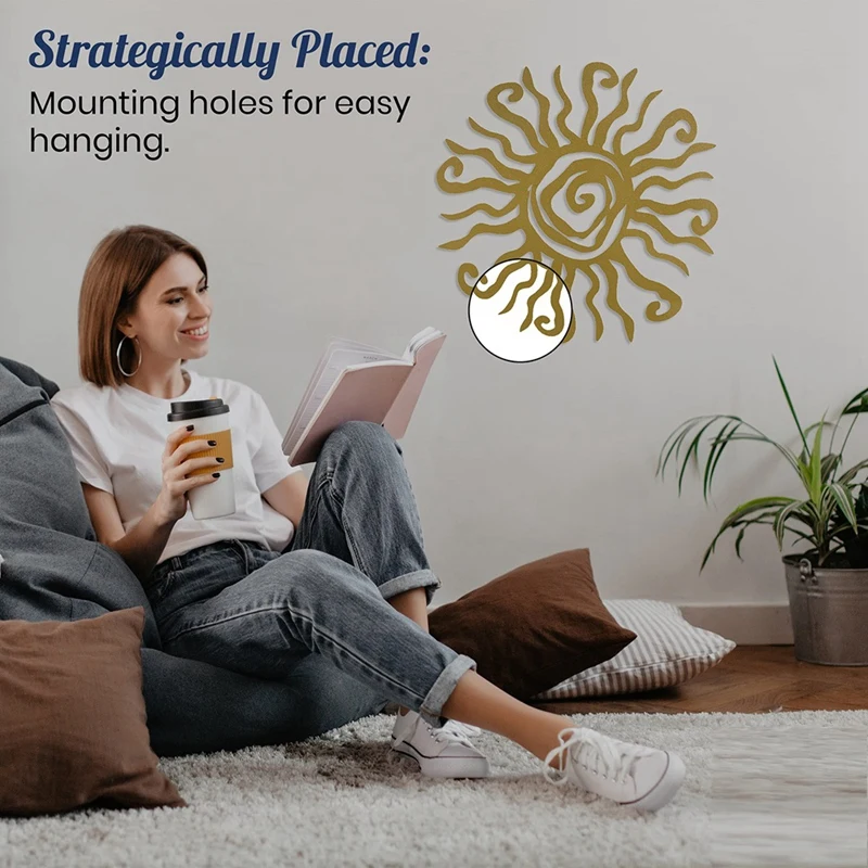 

Металлическая настенная скульптура Wacky Sun, наружный декор, 11,8 дюйма, устойчивая к ржавчине, идеально подходит для сада, золота