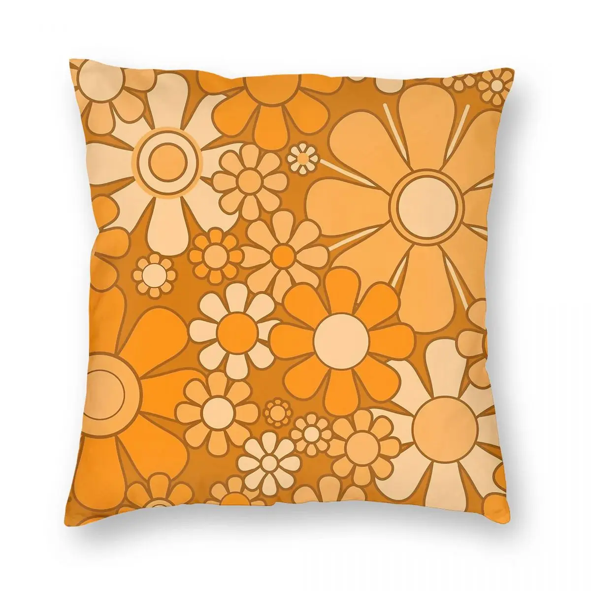 Фото Наволочка квадратная Sunny Orange Marigold Ochre из полиэстера, льна и бархата с узором, на молнии, декоративная, для подушки, чехол для кровати №5