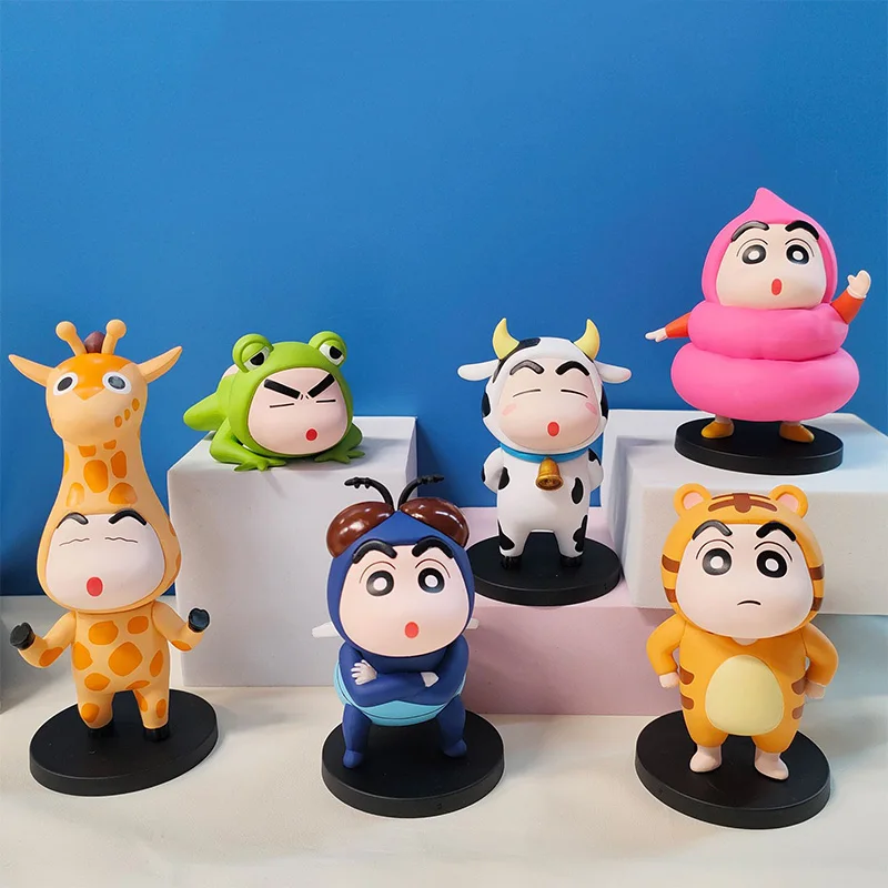 

6pcs Kawaii Crayon Shin Chan Figures Anime Toys Cos Animal Giraffe Fashion Cross-dressing Cartoon Figma Collectible Model Gifts