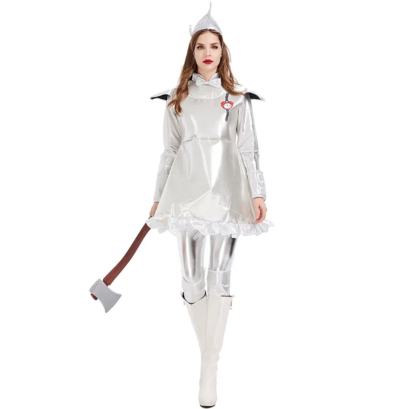 

Adult Kids Wizard of Oz Tin Man Cosplay Costumes for Girls Women with Heart Halloween Role Play Mardi Gras Costumes