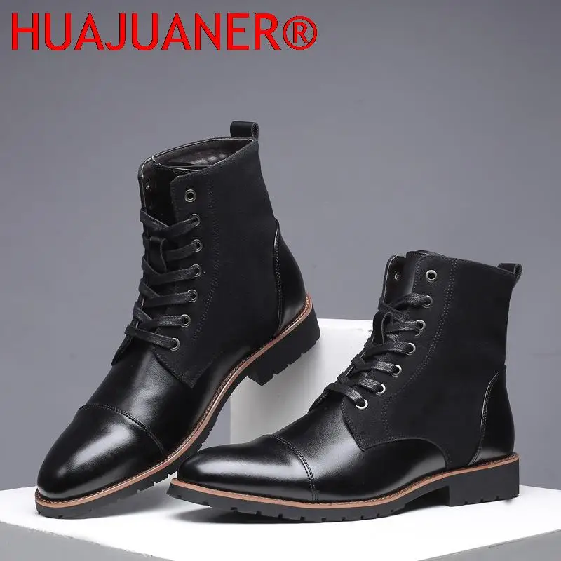 

HUAJUANER Plus Size 48 2022 Mens Autumn Winter Shoes High Top British Style Boots Men Korean Joker Short Boots Botas Hombre Piel