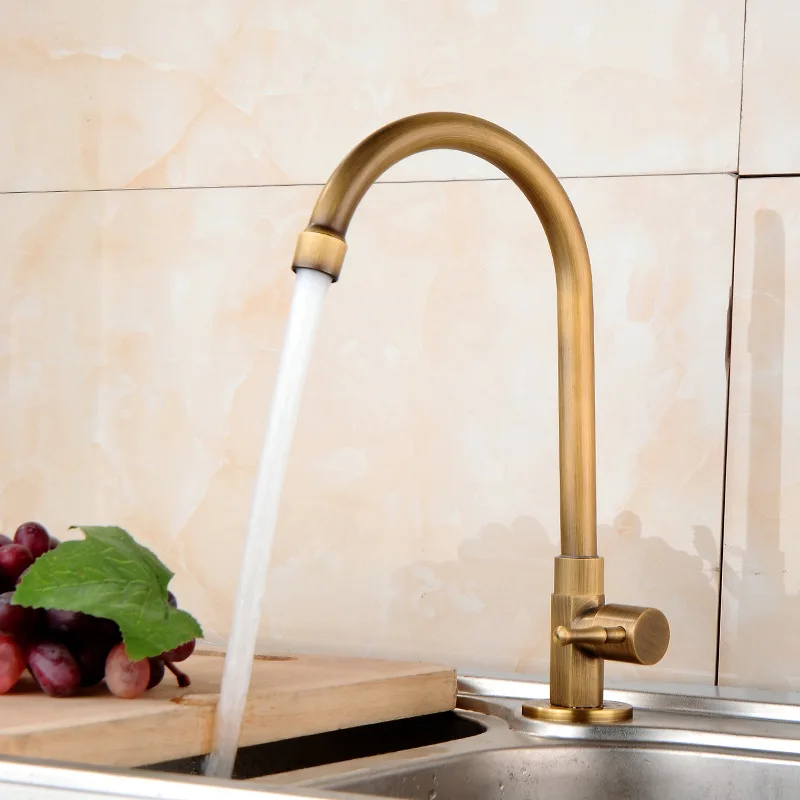 

Антикварные Кухонные смесители для холодной воды, полностью медный Вращающийся универсальный смеситель для мытья раковины, латунный кран
