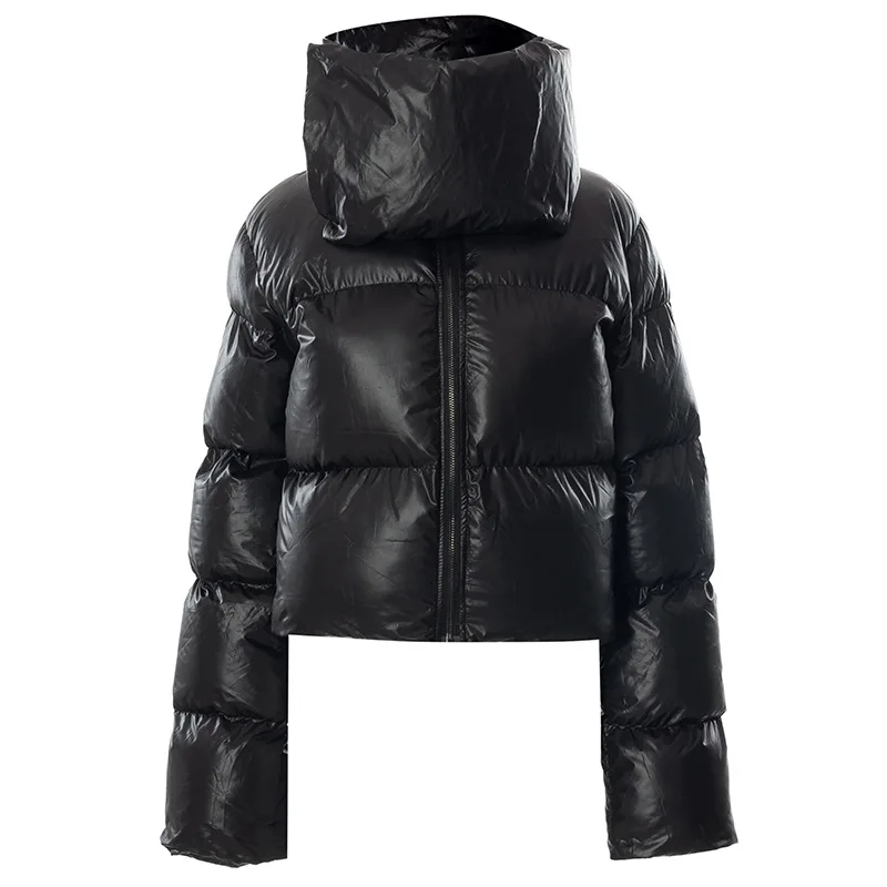 Winter Oversized Black Coats Women Female Fashion Zipper Scarf Collar Puffer Short Jackets High Street Outwear Casual Parka