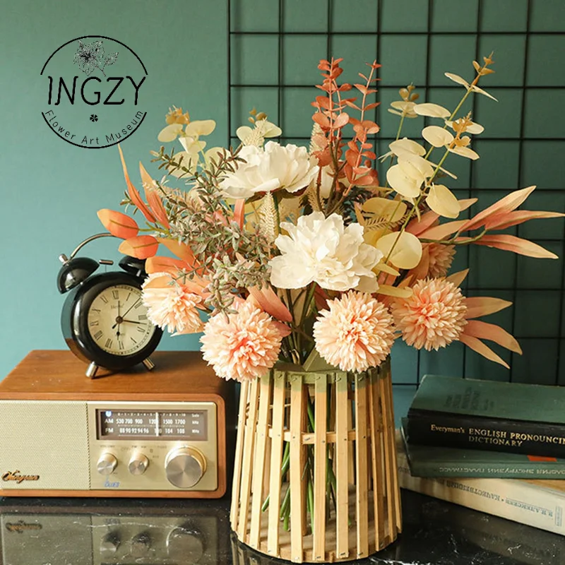 

Ingzy Dandelion Ball Hydrangea Flower Branch With Fake Leaves Silk Artificial Flowers For Home Wedding Home Decoration Flores