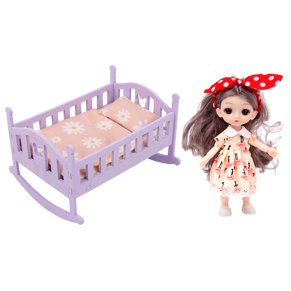 

Baby Bathtub Toys Wooden Cradle Miniature Bed Accessories Furniture Models House