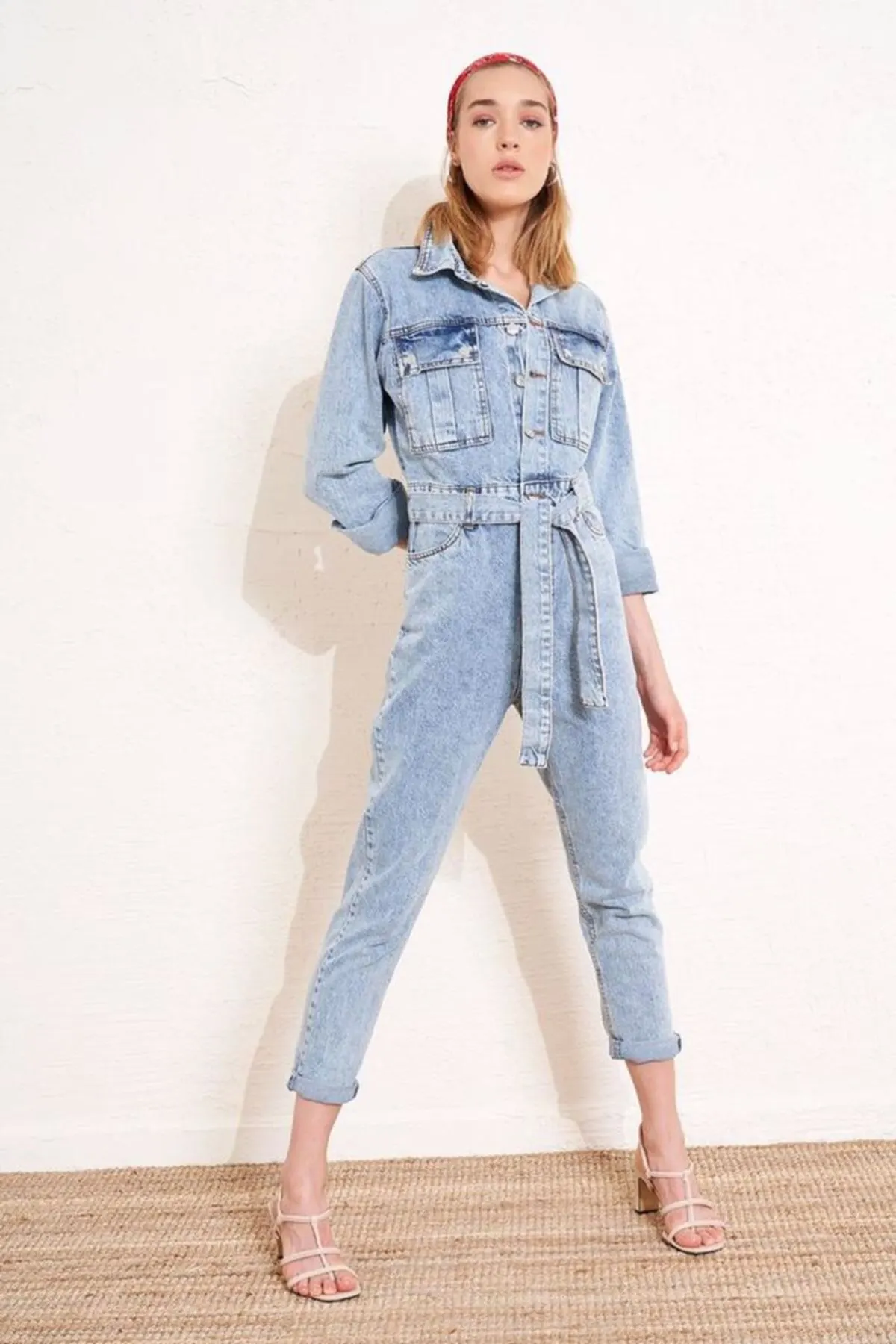 

Women's Overalls Blue Tie Waist Denim Hot Style Quality Fabric Sleeveless Baggy Trousers Casual Jumpsuit