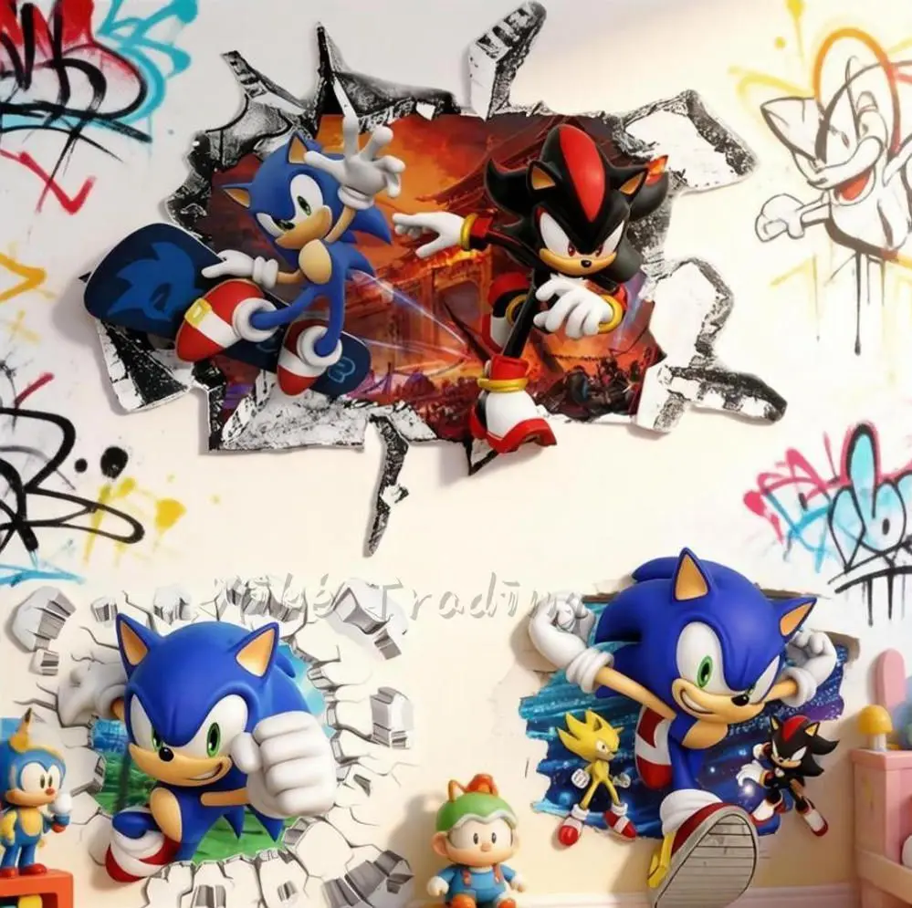 Фото Самоклеящиеся ПВХ-наклейки Sonic Stickers Tails Shadow Silver для детских комнат, настенные стикеры с ежиками в стиле аниме, граффити, подарки №3