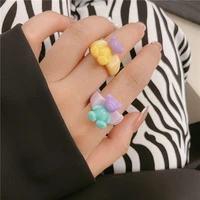 new 2022 bear gradient ring rings for women girls resin sweet cute cartoon fashion korean candy color jewelry party accessories