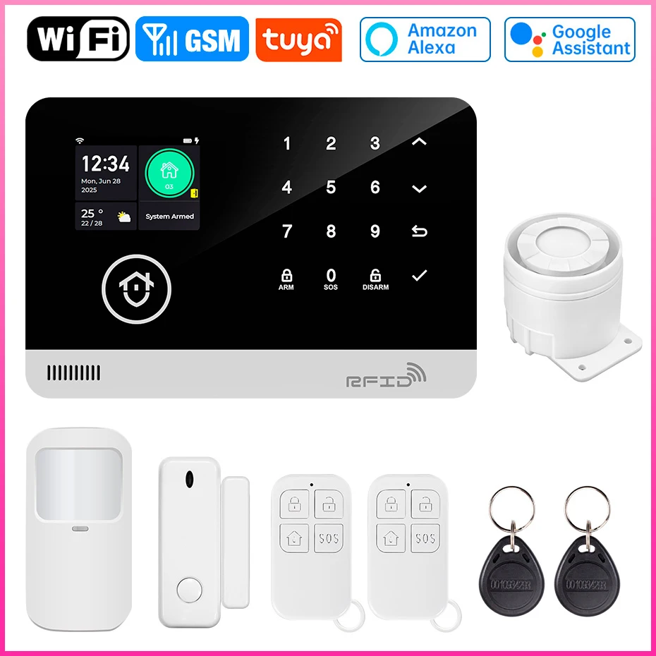 

Умная Система Охранной Сигнализации Tuya WIFI GSM Для Дома С Датчиком Двери, Датчиком Движения, Совместимая С Alexa