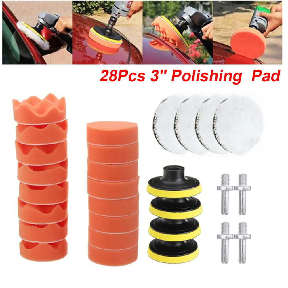 

28PCS Wool Polishing Pad Flat Curved Sponge Buffing Waxing Kit Set Pneumatic Electric Polishing Machine For Car Metal Jewelry