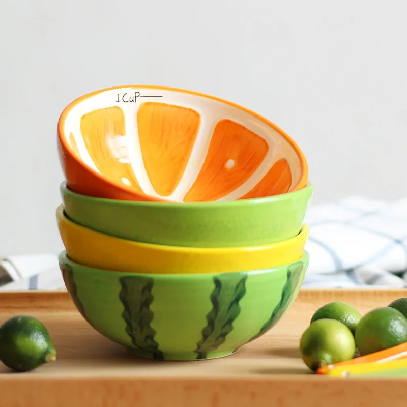 Bowl Dish spoon set creative fruit shape children's Japanese bowl cartoon ceramic tableware dish plate set rice bowl ramen bowl