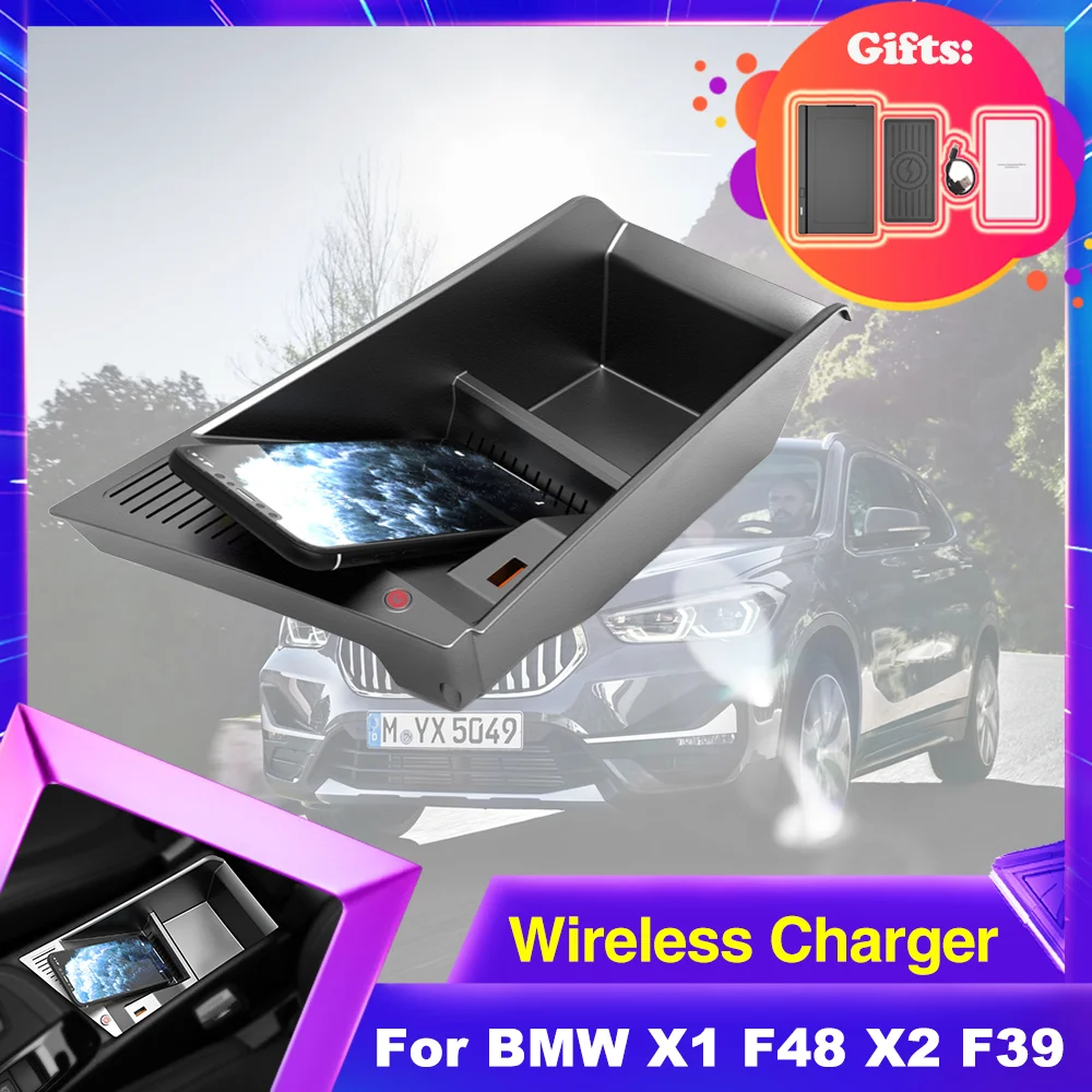 15W Car Wireles Charging For BMW X1 F48 X2 F39 2016~2022 2017 Armrest Box Phone Fast Charger Charging Plate Panel Station iPhone