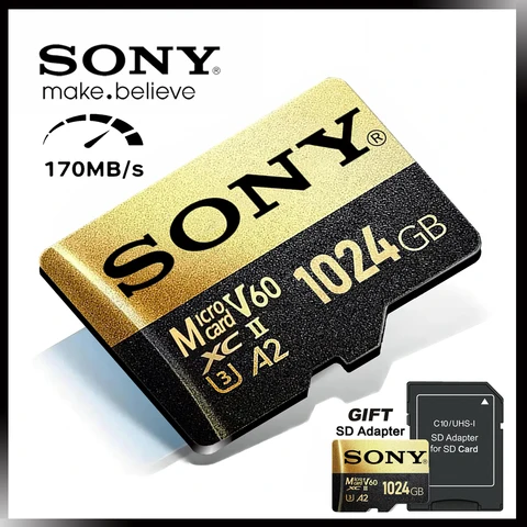 Высокоскоростная карта памяти SONY 128 ГБ Micro SD-карта 256 ГБ 512 ГБ 1 ТБ A2 U3 v30 4K MicroSD флэш-карта для телефона Xiaomi, компьютера