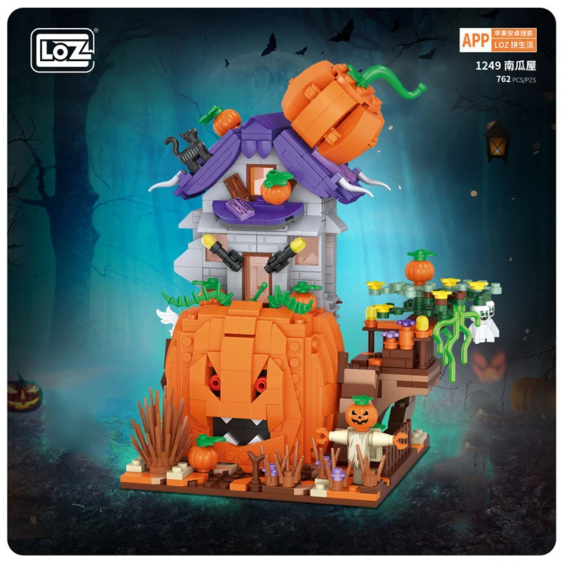 

LOZ Horrible Pumpkin House Building Block Cartoon DIY Pumpkin Carriage Micro Bricks Assembled Model 3D Figure Toys For Kids Gift