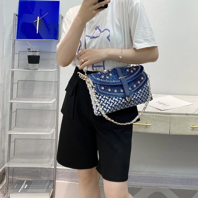 Женская джинсовая сумка JIOMAY плетеная на плечо модная женская сумка-конверт в