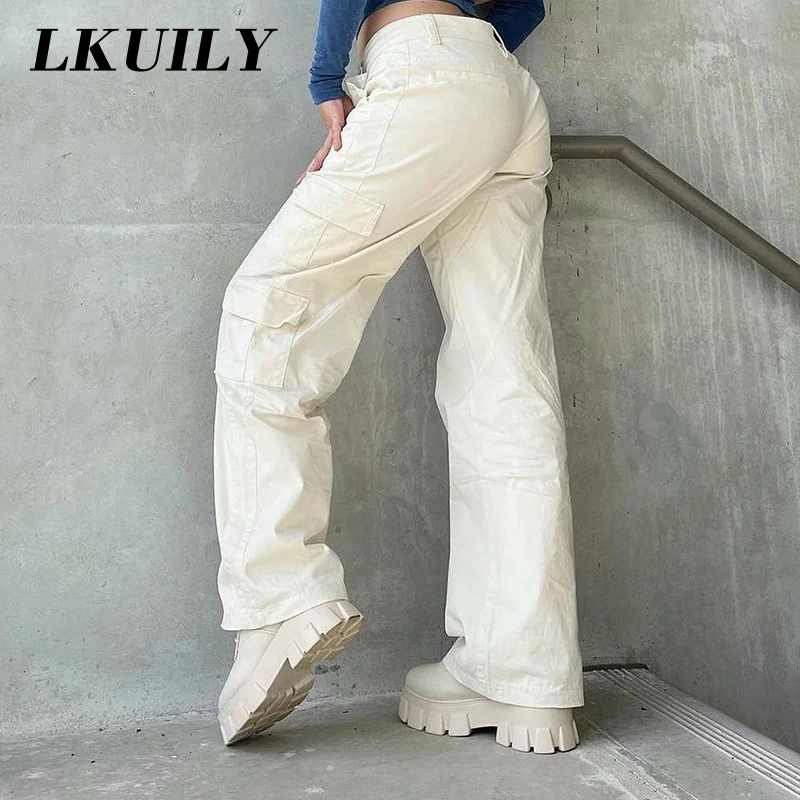 

Брюки-карго женские в стиле Харадзюку, эстетичные модные мешковатые прямые штаны с завышенной талией, уличная одежда Y2K, удобные широкие брюки