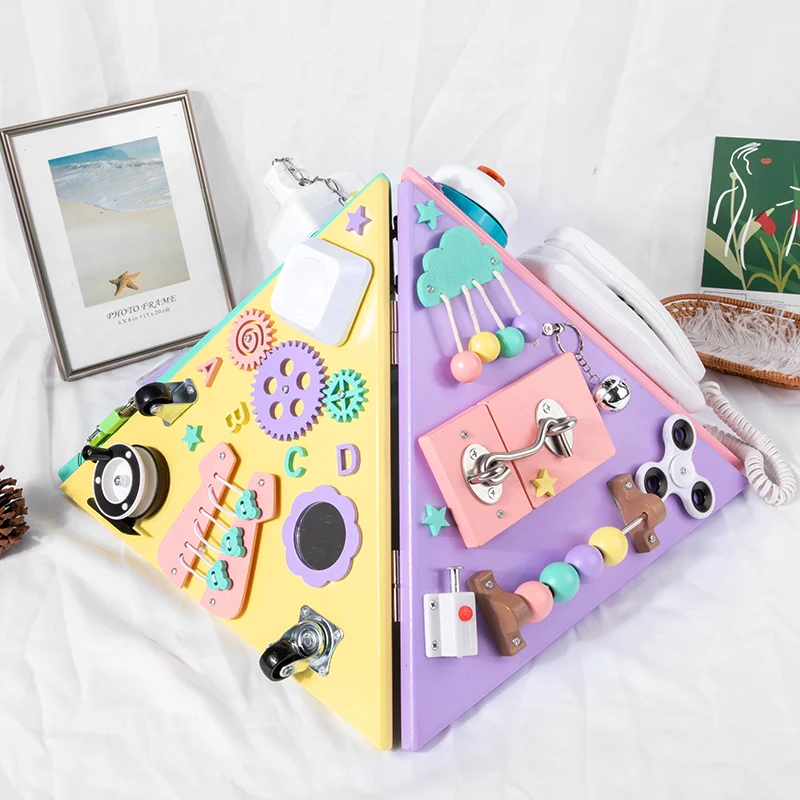 

Pyramid Busy House Montessori Detachable Busy Board Unlocking Anti-theft Chain Multifunctional Busy Block Children's Toy Gifts