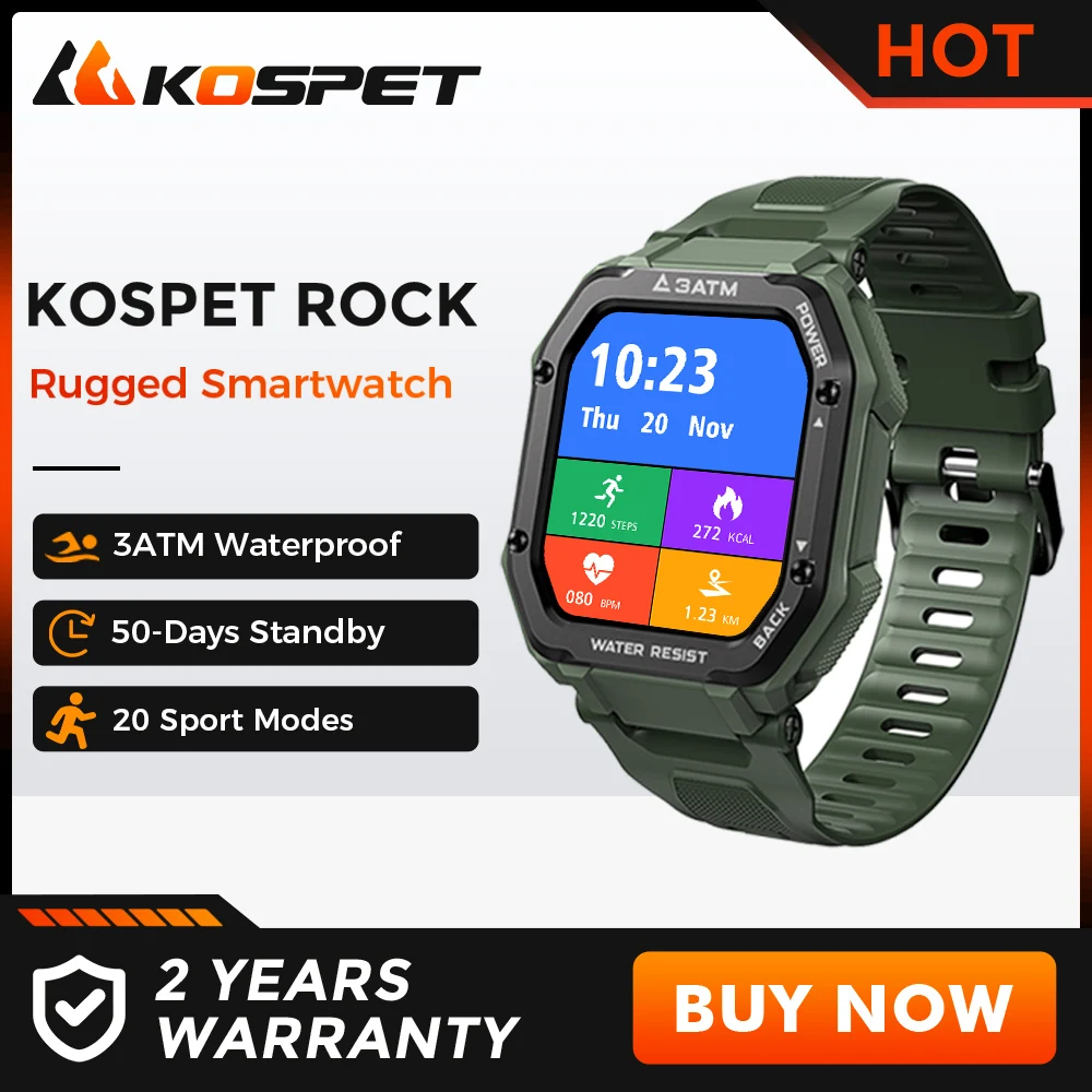 

KOSPET 2023 Смарт-часы ROCK Прочные часы для мужчин Спорт на открытом воздухе Водонепроницаемый фитнес-трекер Монитор артериального давления ...