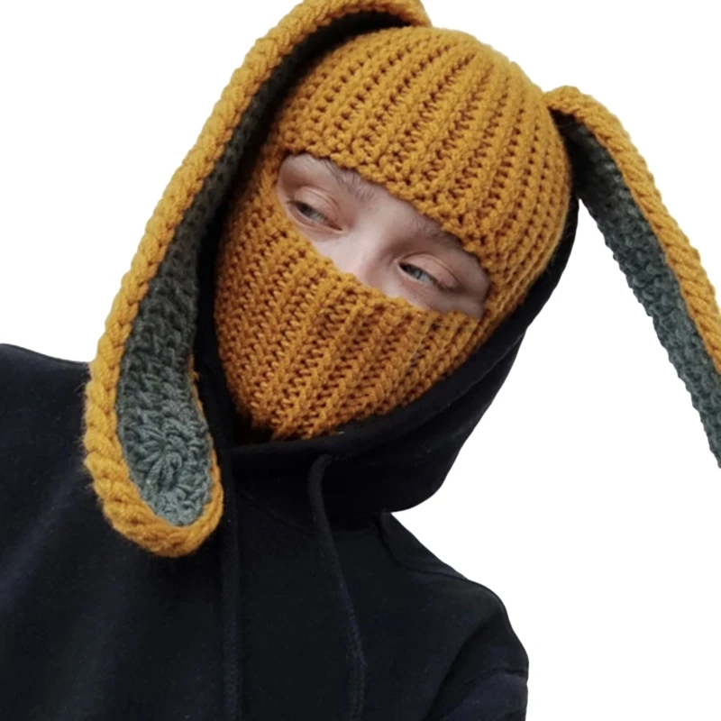 

Шапка-бини с заячьими ушками Женская, Длинная вязаная шапочка, милая шапка кролика, зимние теплые шапки