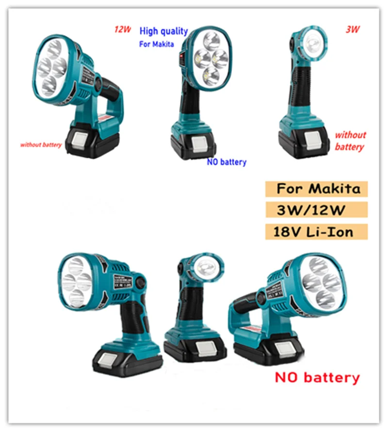

Светодиодная лампа рабочего освещения 3 Вт, 12 Вт для Makita, 18 в, BL1430, BL1830 (без аккумулятора, без зарядного устройства), литиевая батарея, USB-фонарик, уличный фонарь